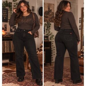 Jeanstar Womens 16W Short Black Bootcut Jeans Stretch Faded Y2K Plus Size